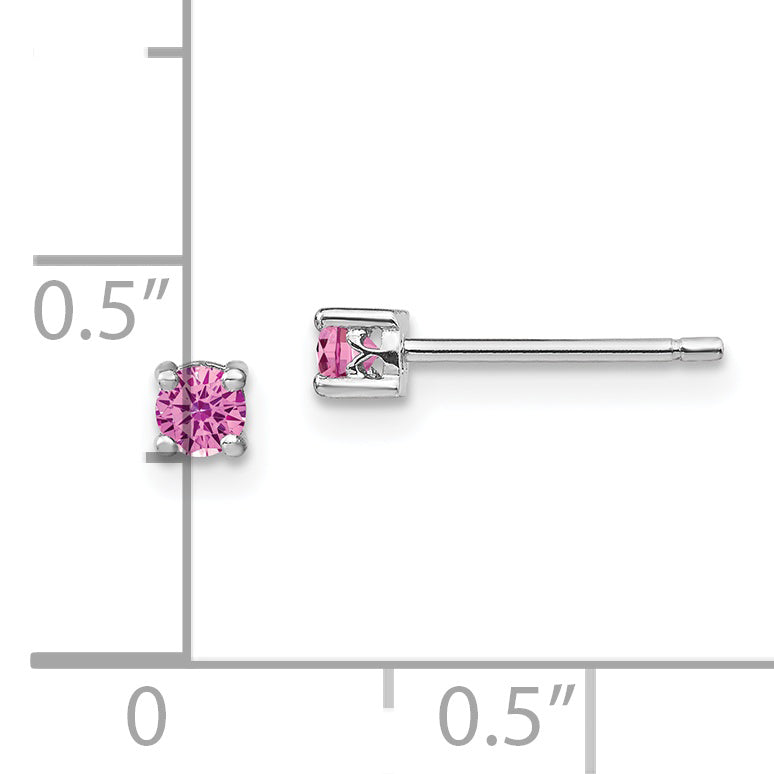 Sterling Silver Rhod-Pltd 3mm Round Cr. Pink Sapphire Post Earrings