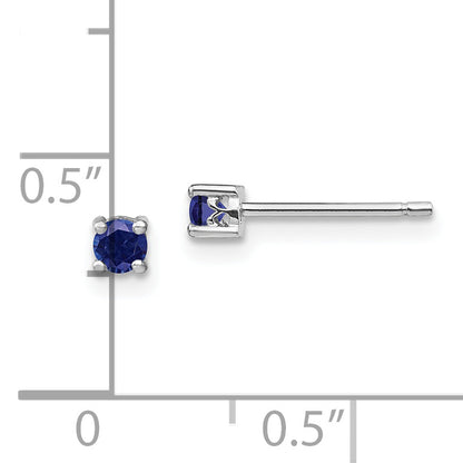 Sterling Silver Rhod-Pltd 3mm Round Created Sapphire Post Earrings