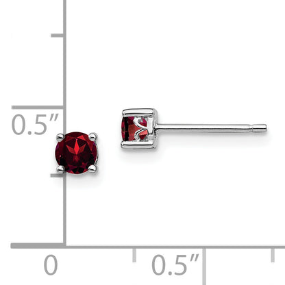 Sterling Silver Rhodium-Plated 4mm Round Garnet Post Earrings
