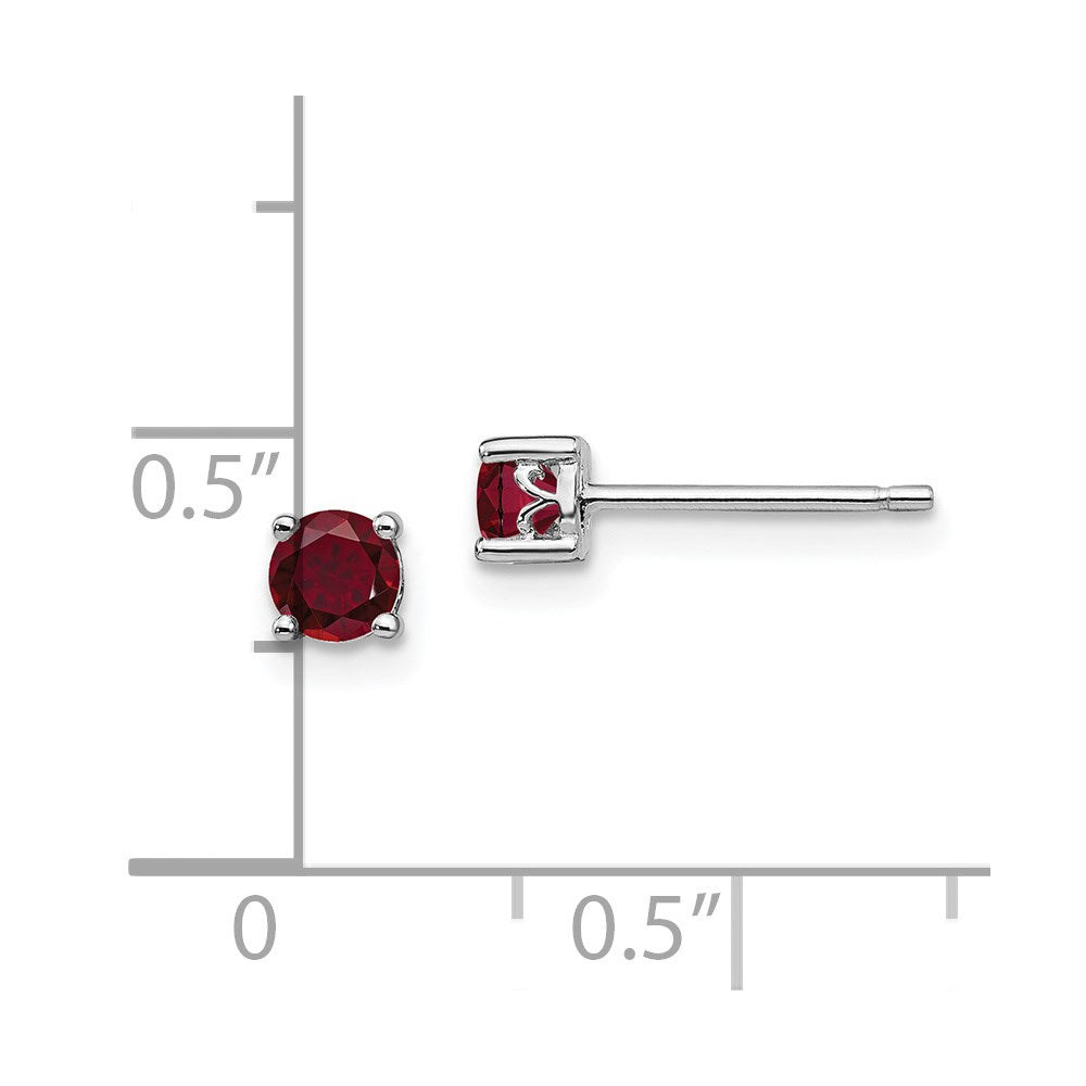 Sterling Silver Rhodium-Plated 4mm Round Created Ruby Post Earrings