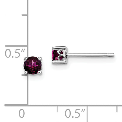 Sterling Silver Rhodium-Plated 4mm Round Rhodolite Garnet Post Earrings