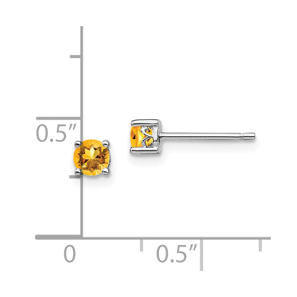 Sterling Silver Rhodium-Plated 4mm Round Citrine Post Earrings