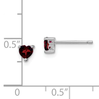 Sterling Silver Rhodium-Plated 4mm Heart Garnet Post Earrings