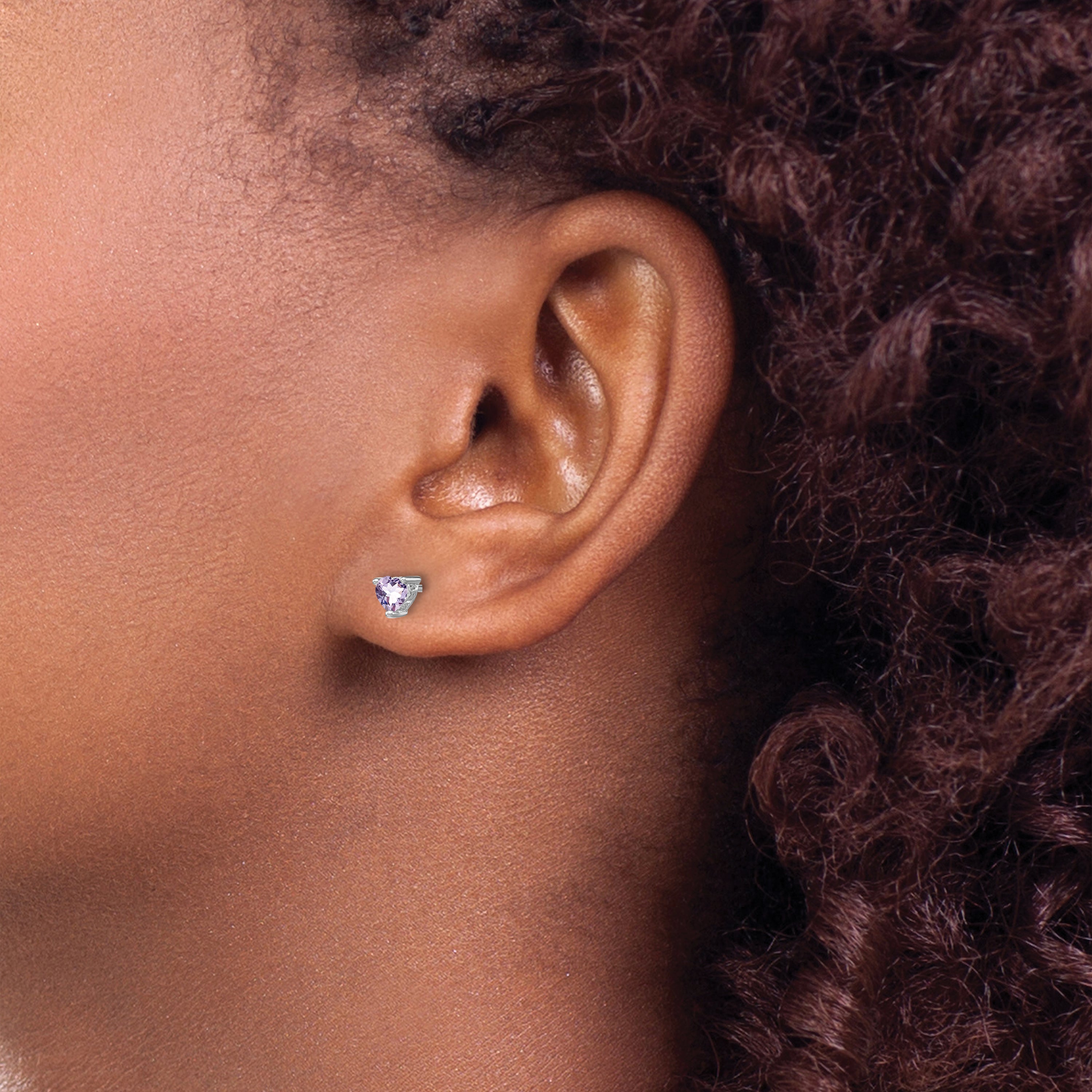 Sterling Silver Rhod-Plated 4mm Heart Rhodolite Garnet Post Earrings