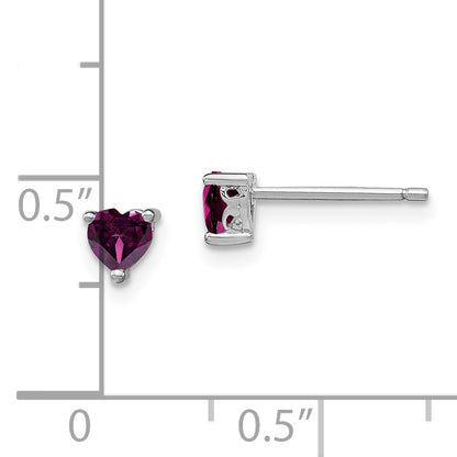Sterling Silver Rhod-Plated 4mm Heart Rhodolite Garnet Post Earrings