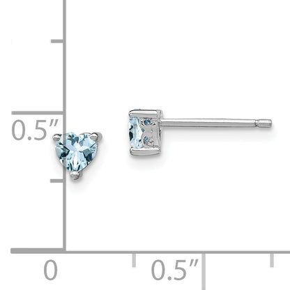Sterling Silver Rhodium-Plated 4mm Heart Aquamarine Post Earrings