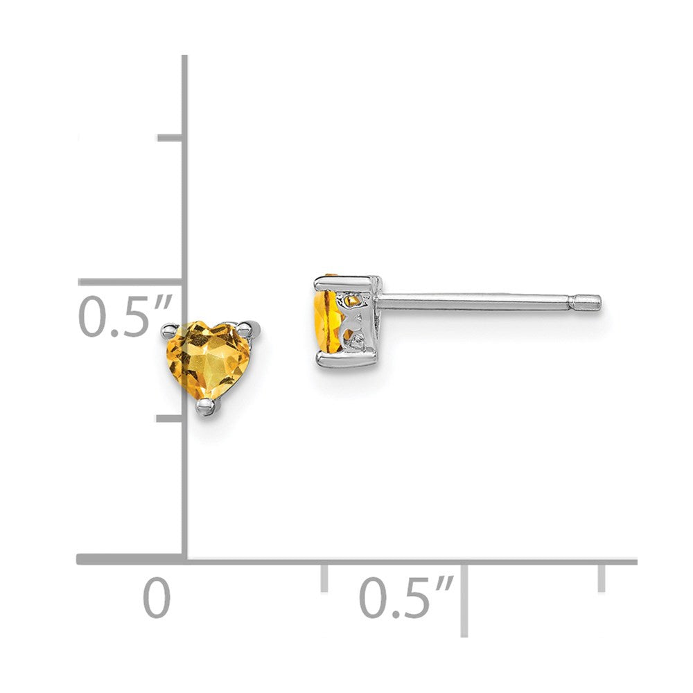Sterling Silver Rhodium-Plated 4mm Heart Citrine Post Earrings