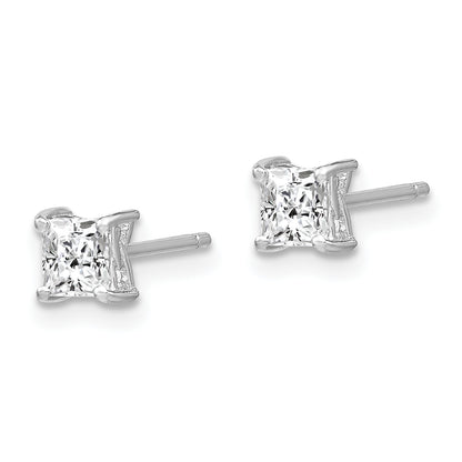 Sterling Silver Rhodium-Plated 4mm Princess White Topaz Post Earrings