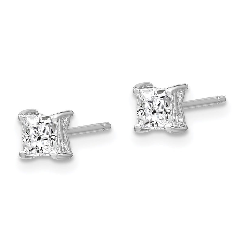 Sterling Silver Rhodium-Plated 4mm Princess White Topaz Post Earrings