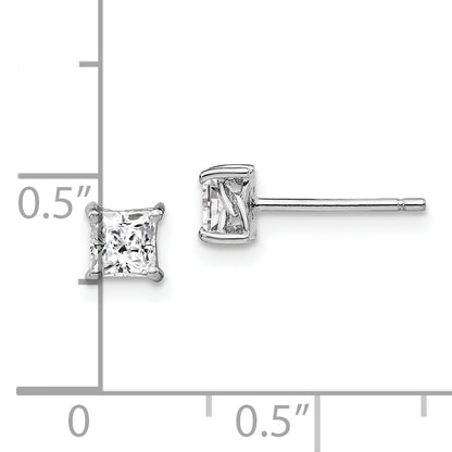 Sterling Silver Rhodium-Plated 4mm Princess White Topaz Post Earrings