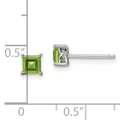 Sterling Silver Rhodium-Plated 4mm Princess Peridot Post Earrings