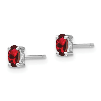 Sterling Silver Rhodium-Plated 5X3mm Oval Garnet Post Earrings