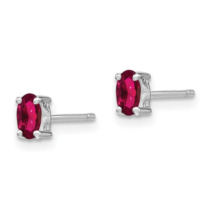 Sterling Silver Rhodium-Plated 5X3mm Oval Created Ruby Post Earrings
