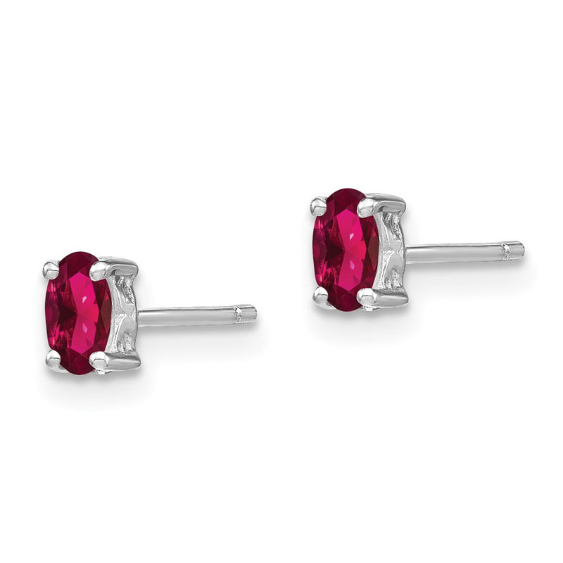 Sterling Silver Rhodium-Plated 5X3mm Oval Created Ruby Post Earrings