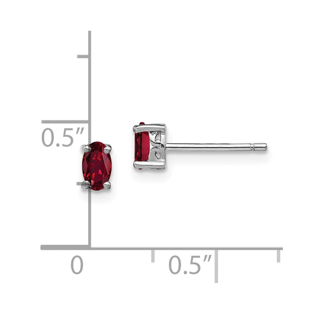 Sterling Silver Rhodium-Plated 5X3mm Oval Created Ruby Post Earrings