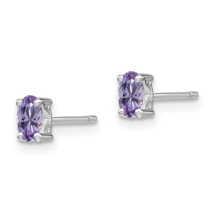 Sterling Silver Rhodium-Plated 5X3mm Oval Rhodolite Garnet Post Earrings