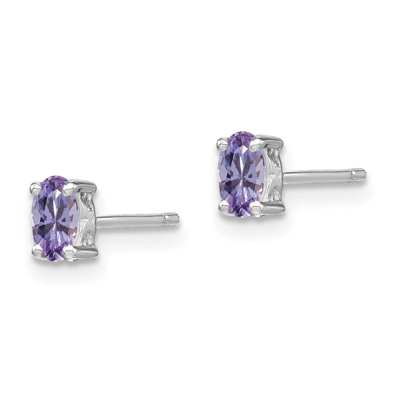 Sterling Silver Rhodium-Plated 5X3mm Oval Rhodolite Garnet Post Earrings