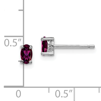 Sterling Silver Rhodium-Plated 5X3mm Oval Rhodolite Garnet Post Earrings