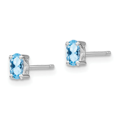 Sterling Silver Rhodium-Plated 5X3mm Oval Aquamarine Post Earrings