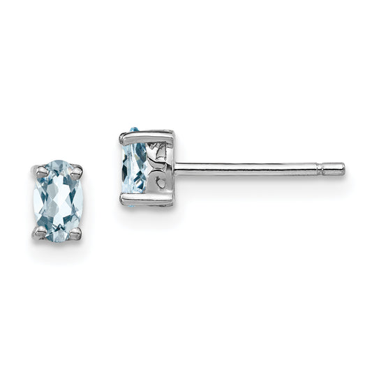 Sterling Silver Rhodium-Plated 5X3mm Oval Aquamarine Post Earrings