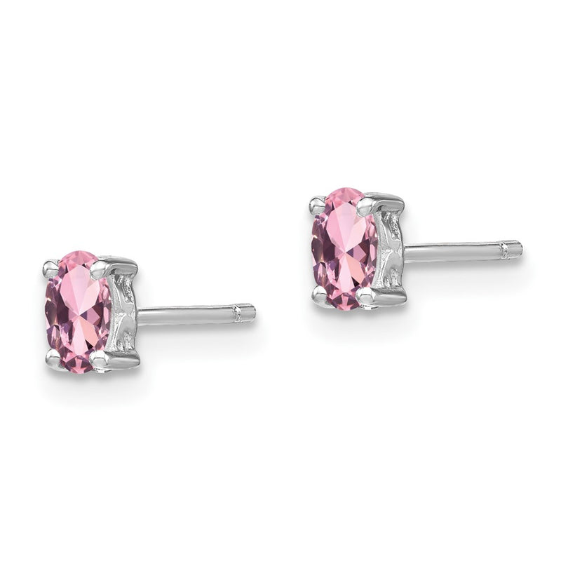Sterling Silver Rhodium-Plated 5X3mm Oval Created Pink Sapphire Post Earrin