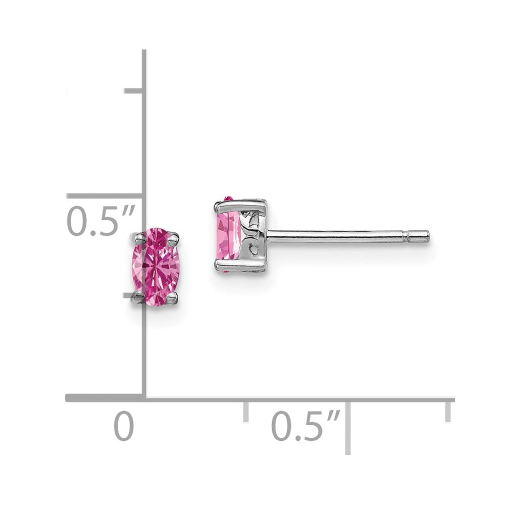 Sterling Silver Rhodium-Plated 5X3mm Oval Created Pink Sapphire Post Earrin