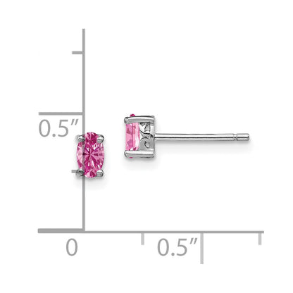 Sterling Silver Rhodium-Plated 5X3mm Oval Created Pink Sapphire Post Earrin