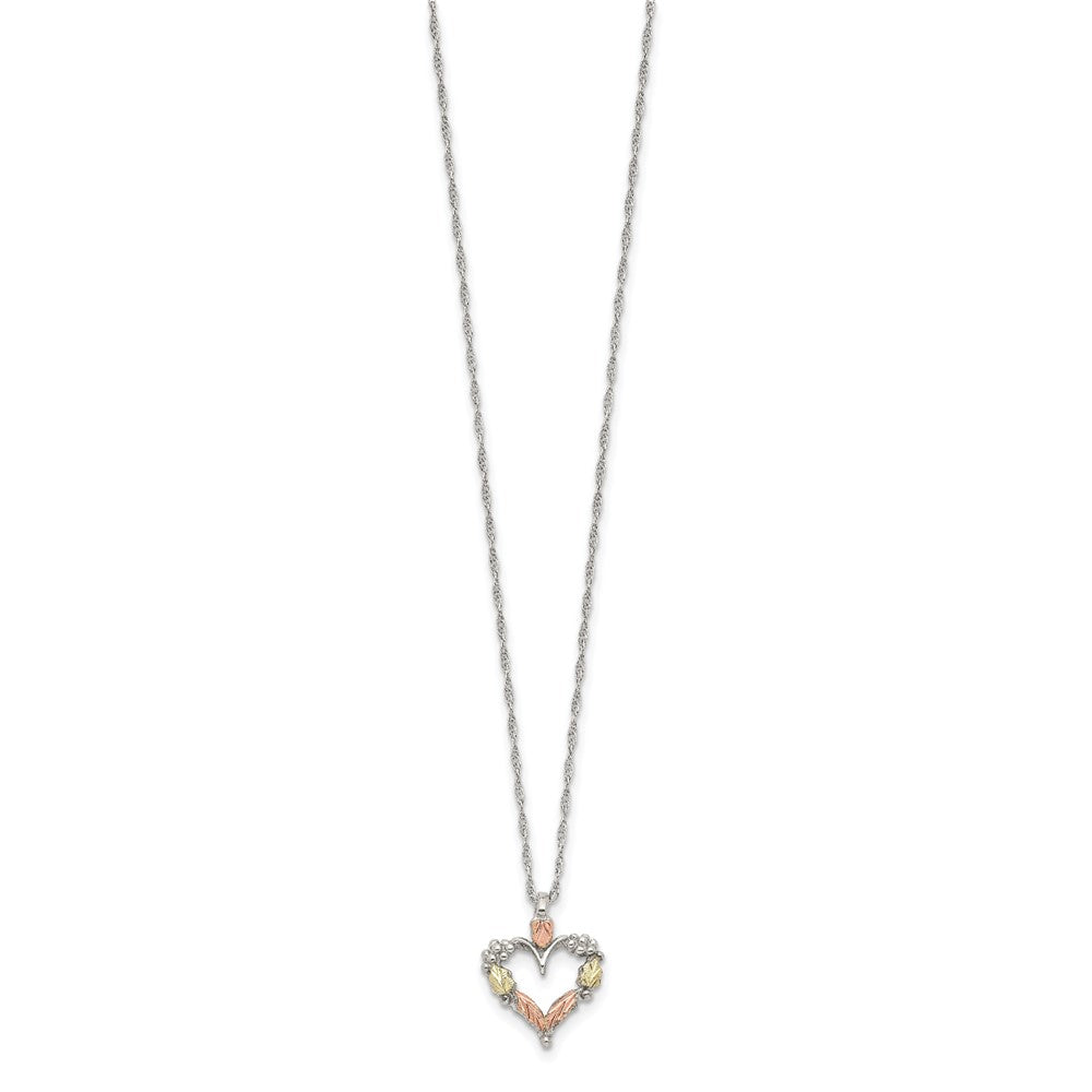 Sterling Silver Landstrom'S Mt. Rushmore Black Hills 12K Gold Accents Open Heart 18 Inch Spring Ring Clasp Necklace