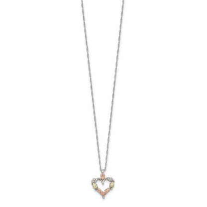 Sterling Silver Landstrom'S Mt. Rushmore Black Hills 12K Gold Accents Open Heart 18 Inch Spring Ring Clasp Necklace