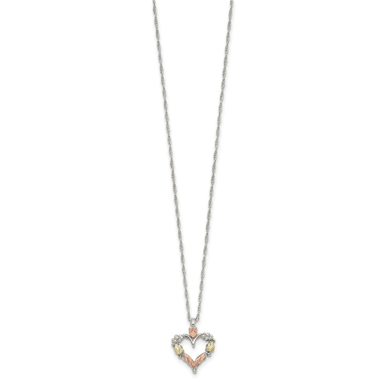 Sterling Silver Landstrom'S Mt. Rushmore Black Hills 12K Gold Accents Open Heart 18 Inch Spring Ring Clasp Necklace