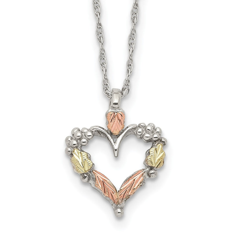 Sterling Silver Landstrom'S Mt. Rushmore Black Hills 12K Gold Accents Open Heart 18 Inch Spring Ring Clasp Necklace