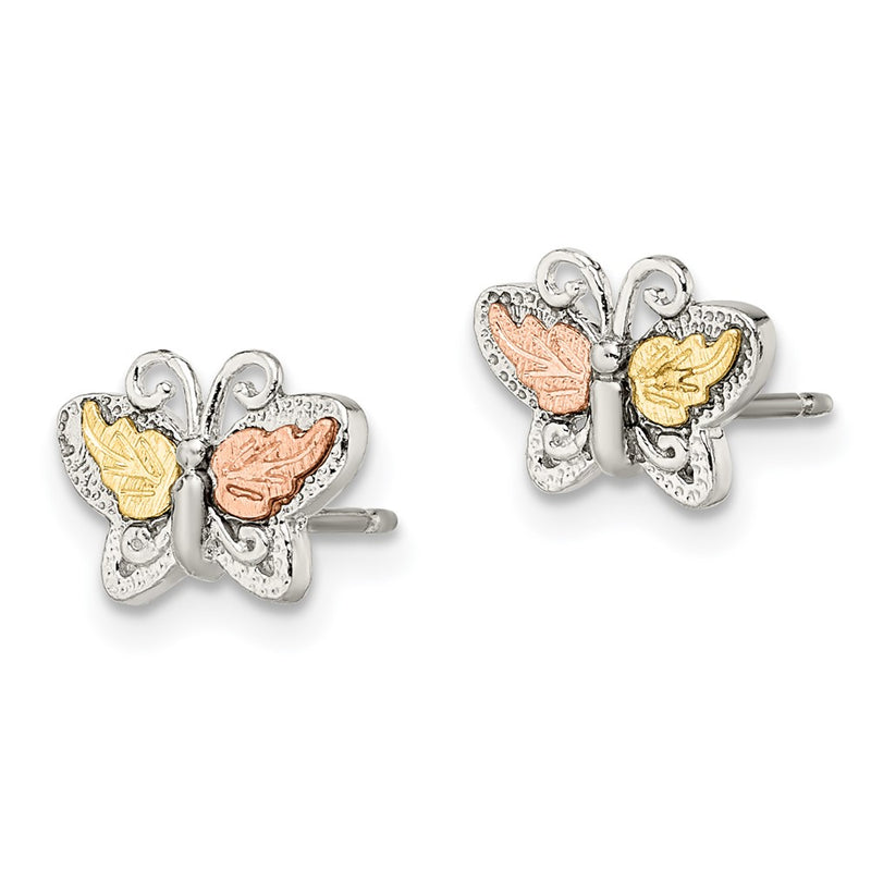 Sterling Silver Landstrom'S Mt. Rushmore Black Hills 12K Gold Accents Butterfly Post Stud Earrings