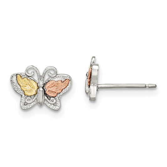 Sterling Silver Landstrom'S Mt. Rushmore Black Hills 12K Gold Accents Butterfly Post Stud Earrings