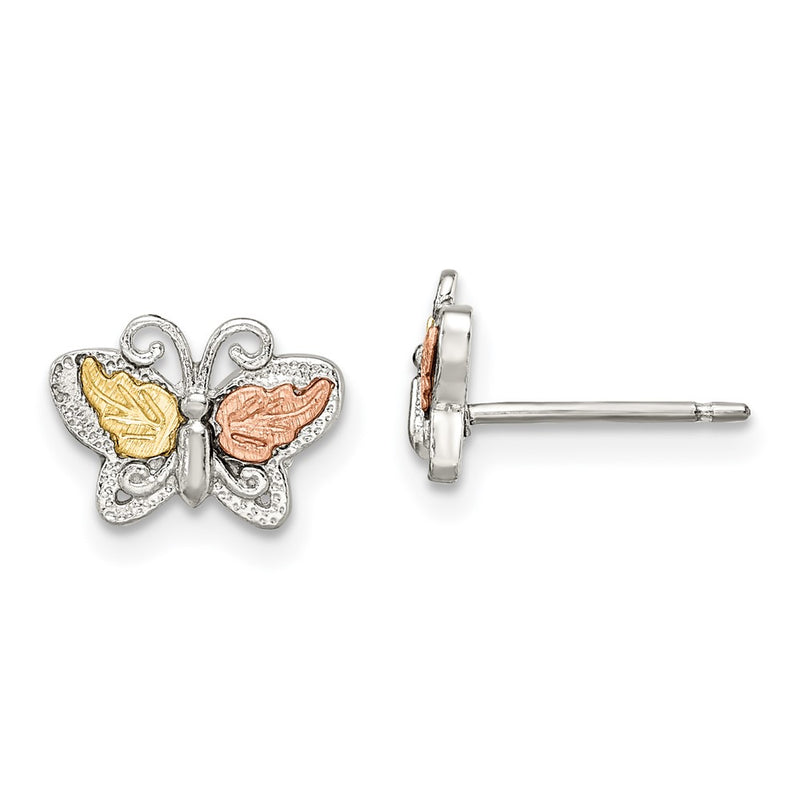 Sterling Silver Landstrom'S Mt. Rushmore Black Hills 12K Gold Accents Butterfly Post Stud Earrings