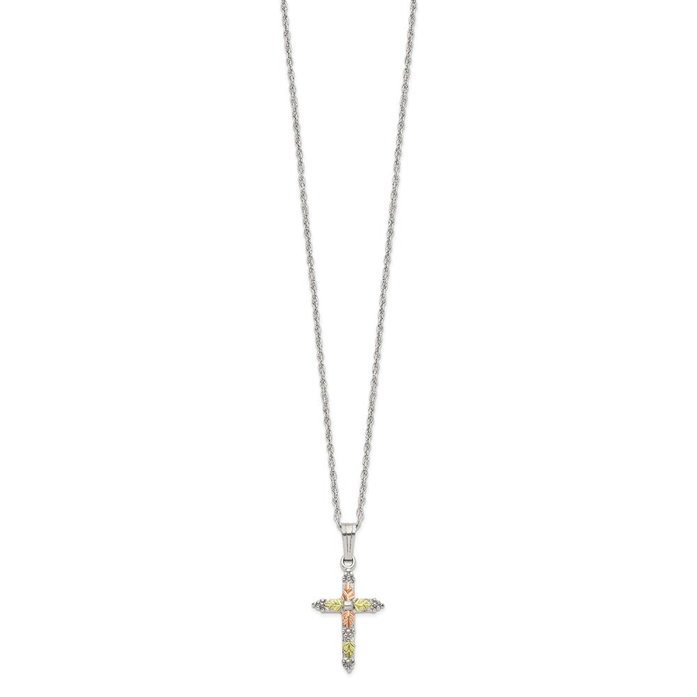 Sterling Silver Landstrom'S Mt. Rushmore Black Hills 12K Gold Accents Cross 18 Inch Spring Ring Clasp Necklace