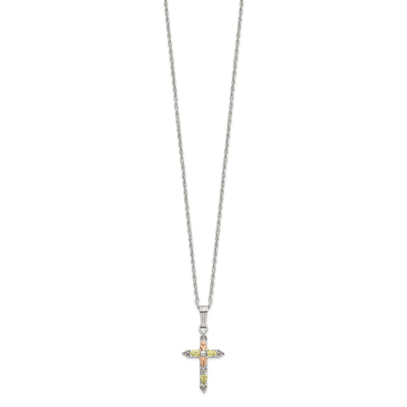 Sterling Silver Landstrom'S Mt. Rushmore Black Hills 12K Gold Accents Cross 18 Inch Spring Ring Clasp Necklace