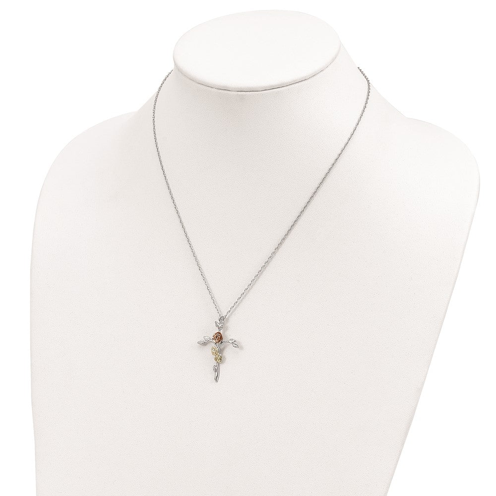 Sterling Silver Landstrom'S Mt. Rushmore Black Hills 12K Gold Accents Floral Cross 18 Inch Spring Ring Clasp Necklace