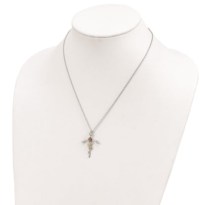 Sterling Silver Landstrom'S Mt. Rushmore Black Hills 12K Gold Accents Floral Cross 18 Inch Spring Ring Clasp Necklace