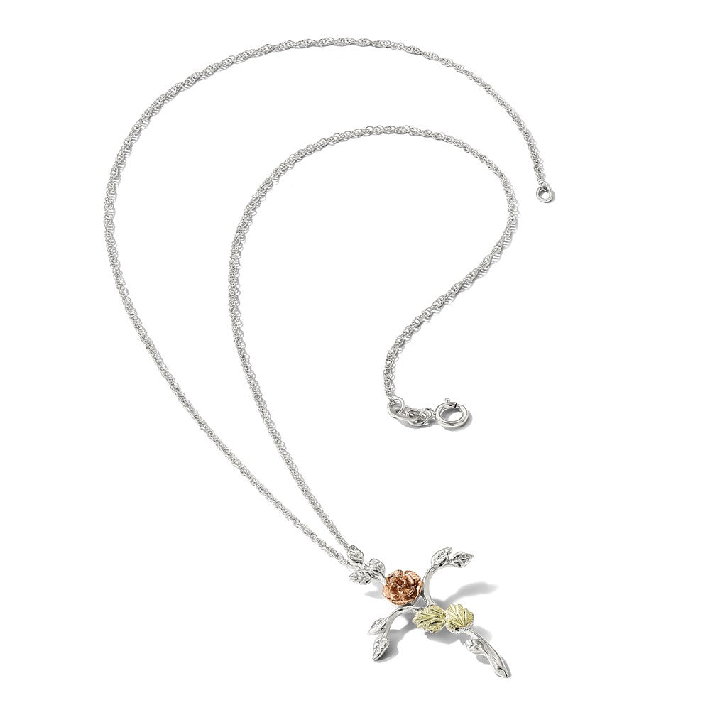 sterling-silver-landstroms-mt-rushmore-black-hills-12k-gold-accents-floral-cross-18-inch-spring-ring-clasp-necklace