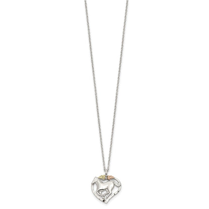 Sterling Silver Landstrom'S Mt. Rushmore Black Hills 12K Gold Accents Horse Within Heart 18 Inch Spring Ring Clasp Necklace
