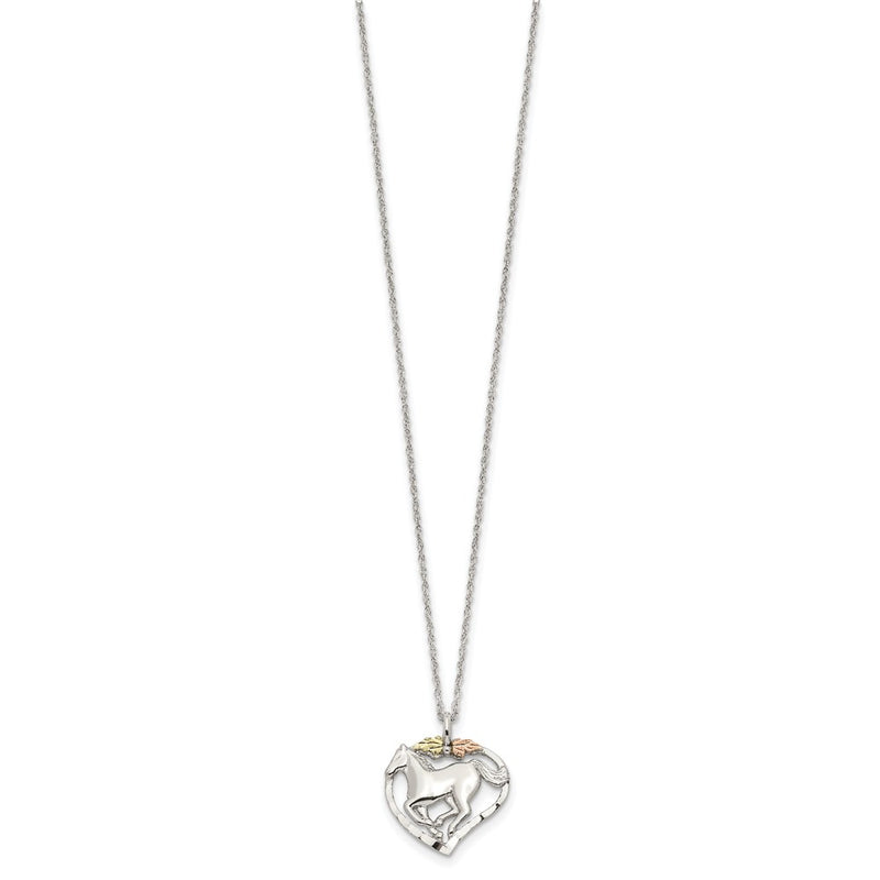 Sterling Silver Landstrom'S Mt. Rushmore Black Hills 12K Gold Accents Horse Within Heart 18 Inch Spring Ring Clasp Necklace