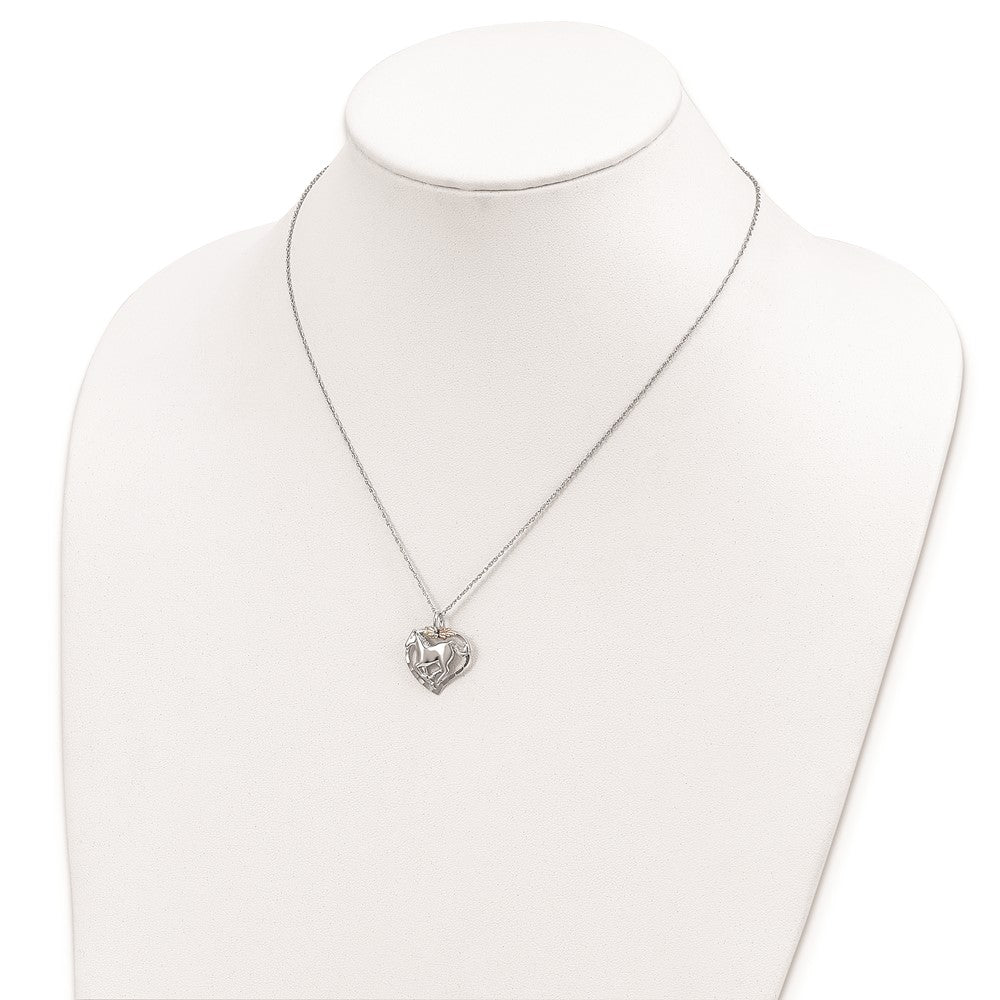 Sterling Silver Landstrom'S Mt. Rushmore Black Hills 12K Gold Accents Horse Within Heart 18 Inch Spring Ring Clasp Necklace