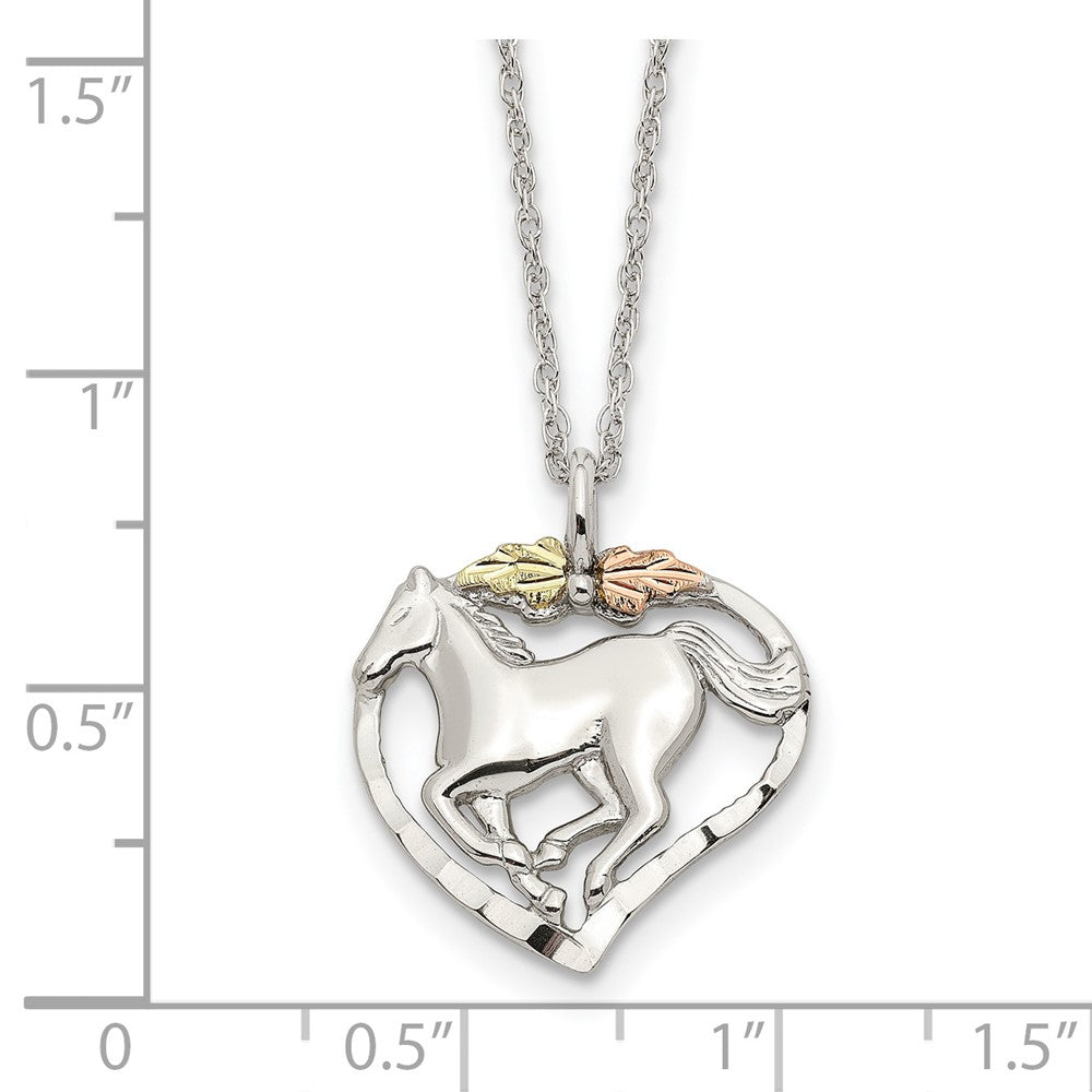 Sterling Silver Landstrom'S Mt. Rushmore Black Hills 12K Gold Accents Horse Within Heart 18 Inch Spring Ring Clasp Necklace