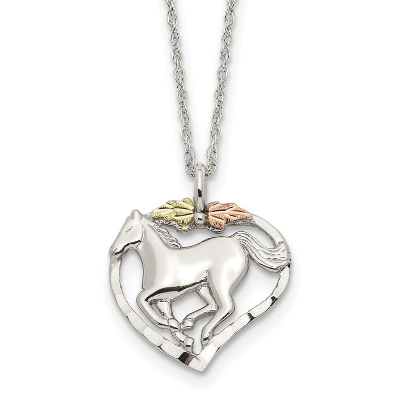Sterling Silver Landstrom'S Mt. Rushmore Black Hills 12K Gold Accents Horse Within Heart 18 Inch Spring Ring Clasp Necklace