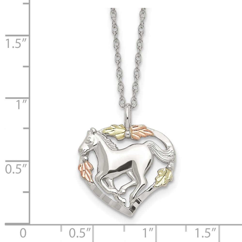 Sterling Silver Landstrom'S Mt. Rushmore Black Hills 12K Gold Accents Horse Within Heart 18 Inch Spring Ring Clasp Necklace