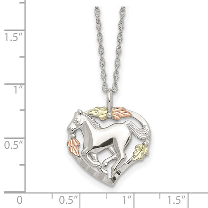 Sterling Silver Landstrom'S Mt. Rushmore Black Hills 12K Gold Accents Horse Within Heart 18 Inch Spring Ring Clasp Necklace