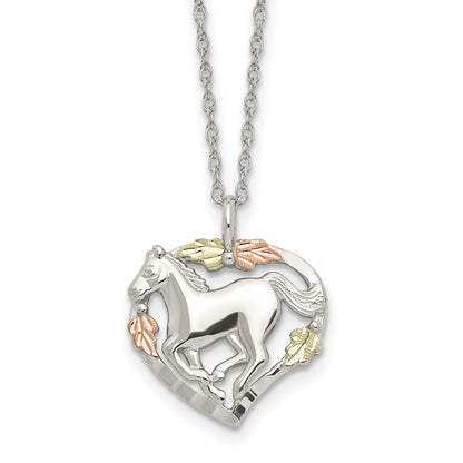 Sterling Silver Landstrom'S Mt. Rushmore Black Hills 12K Gold Accents Horse Within Heart 18 Inch Spring Ring Clasp Necklace