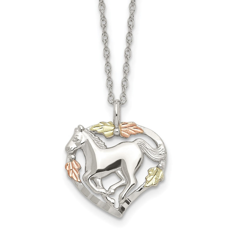 Sterling Silver Landstrom'S Mt. Rushmore Black Hills 12K Gold Accents Horse Within Heart 18 Inch Spring Ring Clasp Necklace