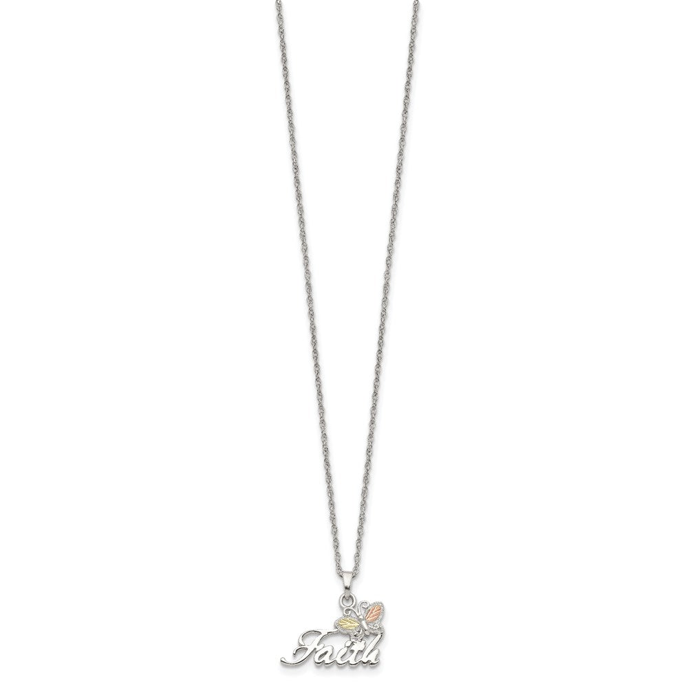 Sterling Silver Landstrom'S Mt. Rushmore Black Hills 12K Gold Accents Faith Butterfly 18 Inch Spring Ring Clasp Necklace