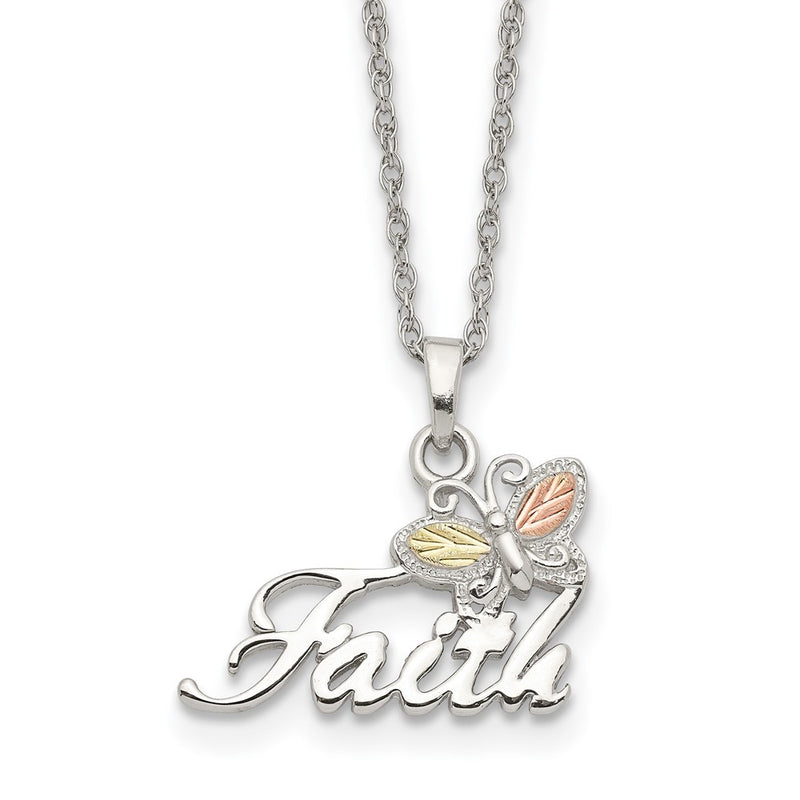 Sterling Silver Landstrom'S Mt. Rushmore Black Hills 12K Gold Accents Faith Butterfly 18 Inch Spring Ring Clasp Necklace